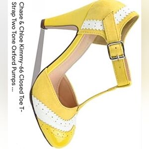 Chase + Chloe  yellow/white retro heels size 7.5